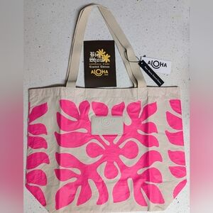 Aloha Collection Applique Reversible Tote Bag Pink/Orange,Hawaii Show Limited